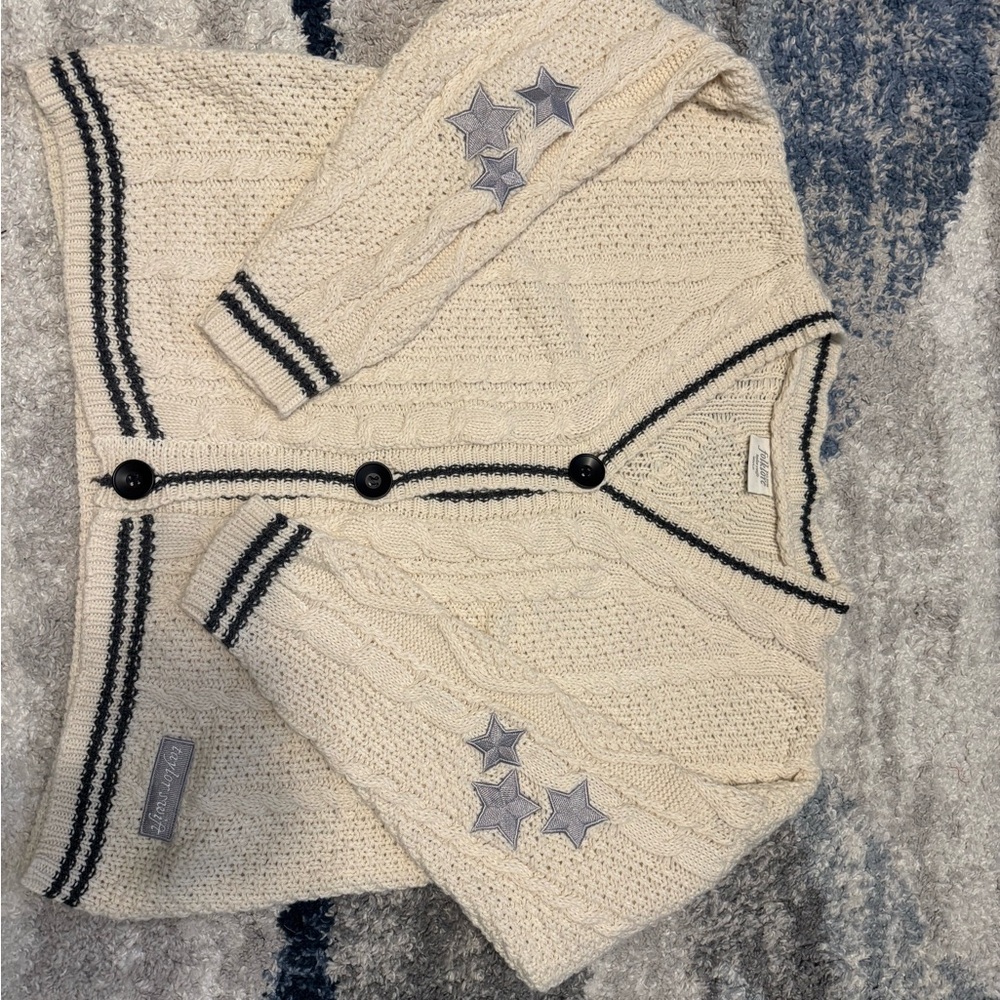 Taylor Swift Cream Cardigan with Black Accents